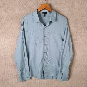 Magaschoni Shirt Mens L Blue Linen Viscose Button Down Long Sleeve Casual Summer